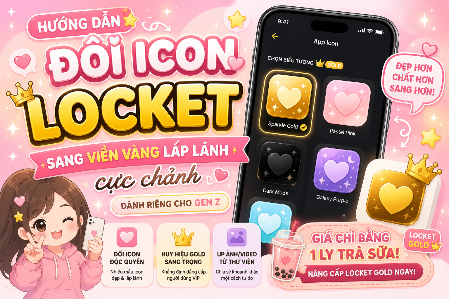 Cách đổi icon Locket sang viền vàng lấp lánh cực chảnh
